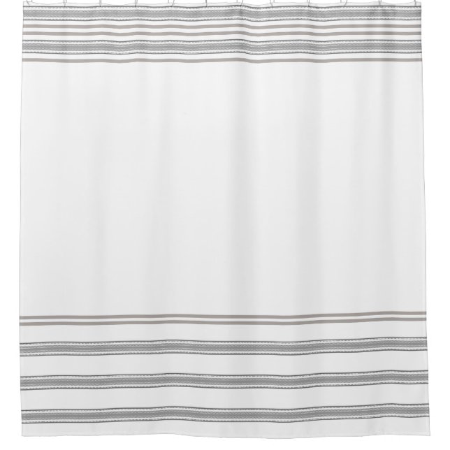 French Feed Sack grey stripe on white Horizontal Shower Curtain (Front)