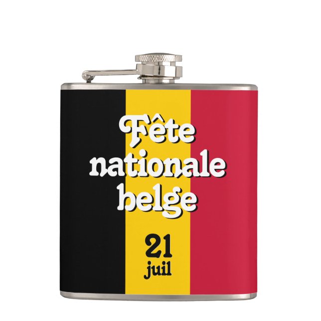 French Fête nationale belge Belgian Flag Hip Flask (Front)
