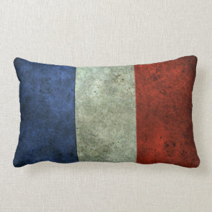 French Flag Aged Steel Effect Lumbar Cushion