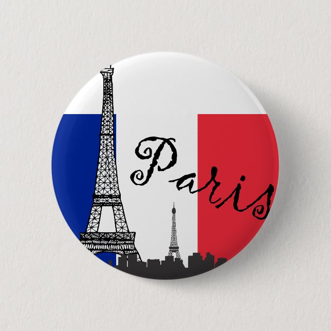 French Flag and the Eiffel Tower 6 Cm Round Badge (Front)
