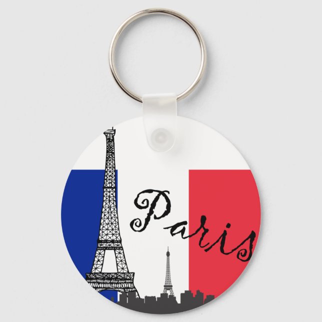 French Flag and the Eiffel Tower Key Ring (Front)