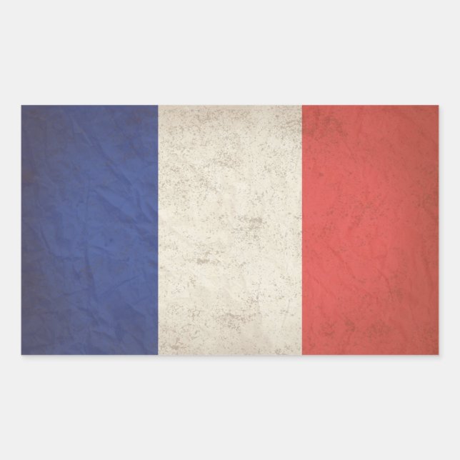 French Flag Distressed Rectangular Sticker (Front)