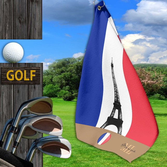 French flag & Eiffel, France monogrammed Golf Golf Towel (Creator Uploaded)
