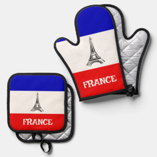 French Flag Eiffel Tower Design  Oven Mitt & Pot Holder Set