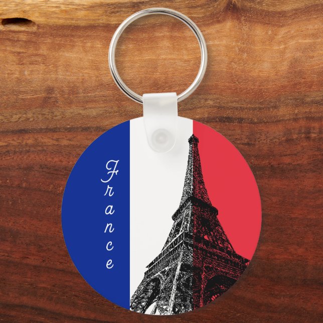 French flag & Eiffel Tower - France / Love sports Key Ring (Front)