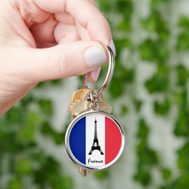 French flag & Eiffel Tower - France /sports fans Key Ring (Hand)