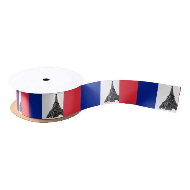 French Flag & Eiffel Tower - France /travel Satin Ribbon (Spool)