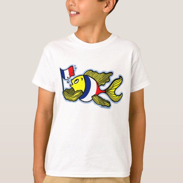 French Flag Fish funny cartoon T-Shirt (Front)