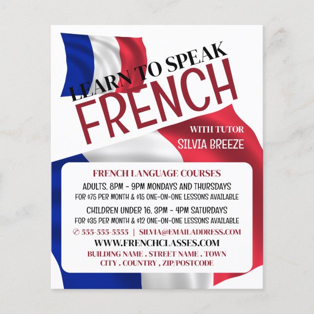 French Flag, French Language Course Advertising Flyer (Front)