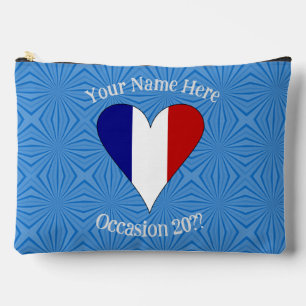 French Flag Heart Blue Background Personalised Accessory Pouch