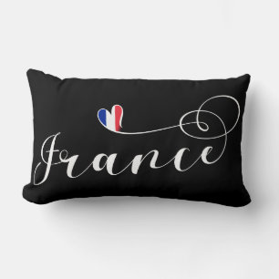 French Flag Heart, I Love France Lumbar Cushion