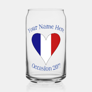 French Flag Heart Personalised  Can Glass