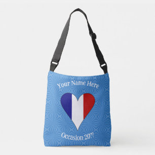 French Flag Heart Personalised on Blue Crossbody Bag