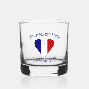 French Flag Heart Personalised Whiskey Glass