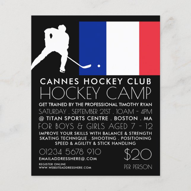 French Flag, Hockey Player, Camp Advertising Flyer (Front)