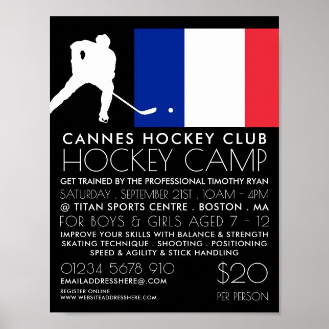 French Flag, Hockey Player, Camp Advertising Poster (Front)