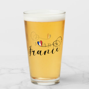 French Flag in Heart, France Glass
