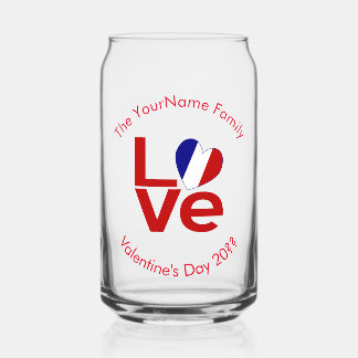 French Flag LOVE Red Personalised Text Can Glass