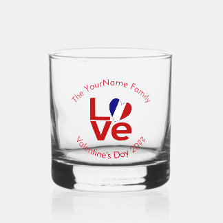 French Flag LOVE Red Personalised Text Whiskey Glass
