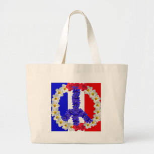 french flag peace sign large tote bag