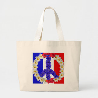 french flag peace sign large tote bag