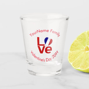 French Flag Red Letters LOVE Personalised Shot Glass