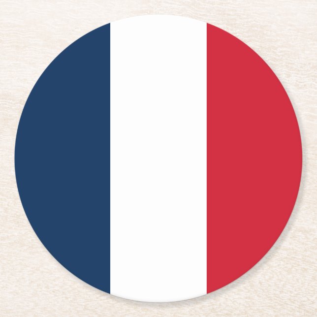 French Flag Round Paper Coaster (Front)