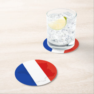 French flag round paper coaster