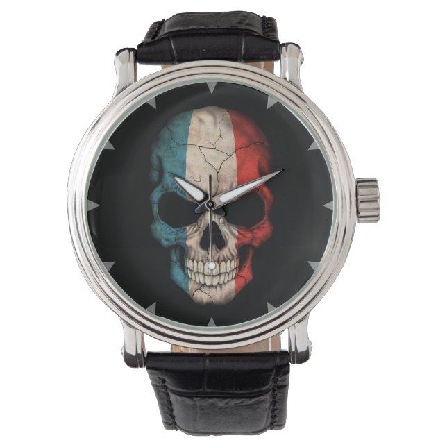French Flag Skull on Black Watch (Front)