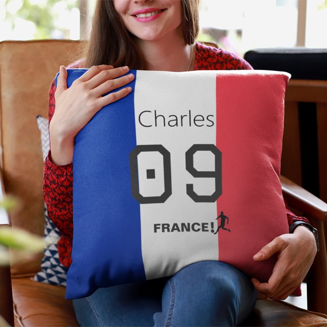 French Flag Soccer Fan Personalised Team Support  Cushion (Creator Uploaded)