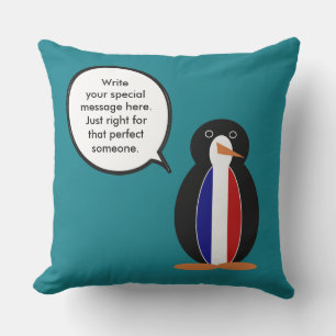 French Flag Talking Ms Penguin Personalised  Cushion