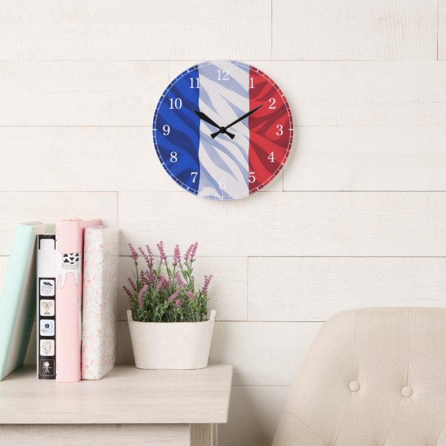 French Flag Wall Clock — Waving Flag Design (Reading Room)