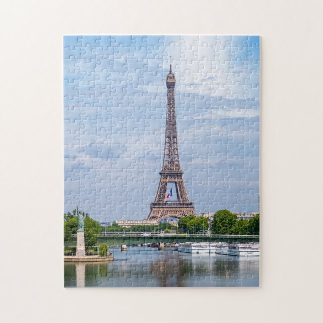 French flag waving in the middle of Eiffel Tower Jigsaw Puzzle (Vertical)