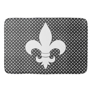French Fleur de Lis Black and White Pattern Bath Mat