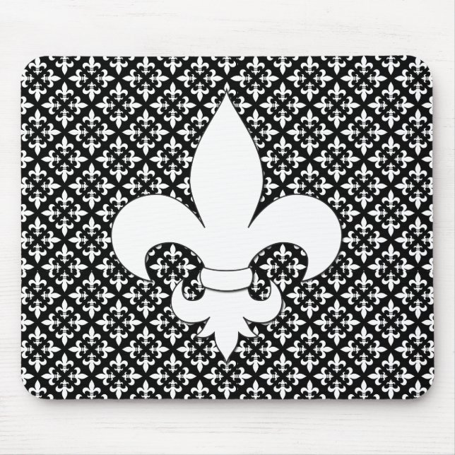 French Fleur de Lis Black and White Pattern Mouse Pad (Front)
