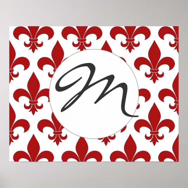 French Fleur de lis Monogram Red Poster (Front)