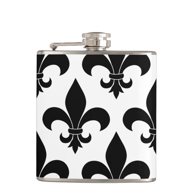 French Fleur de lis Pattern Classic Hip Flask (Front)