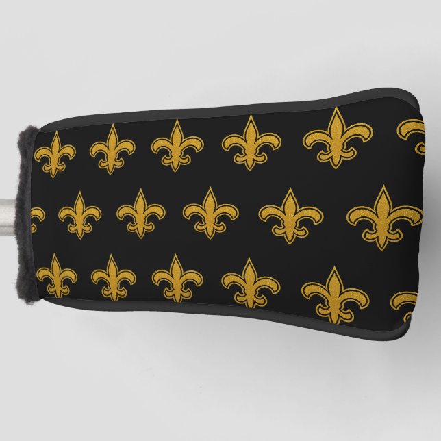 French Fleur De Lis Pattern Gold N black Putter Golf Head Cover (Front)
