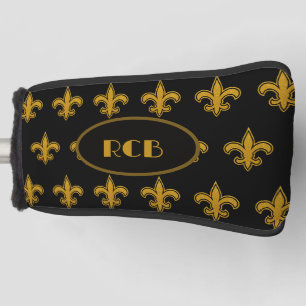 French Fleur De Lis Pattern Initials Gold-N-Black Golf Head Cover