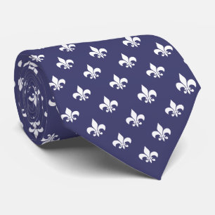 French Fleur de Lis Pattern White on Navy Blue Tie