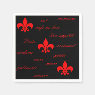 French Fleur De Lis Red and Black Napkin