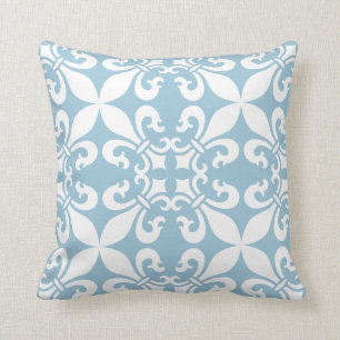 French Fleur de Lys Pattern Sky Blue Cushion