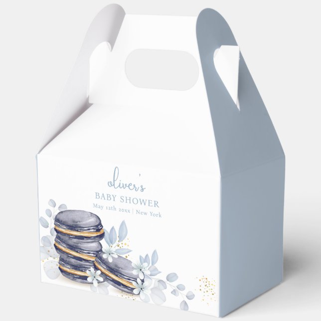 French Floral Bonjour Bébé Macaron Baby Shower Favour Box (Front)