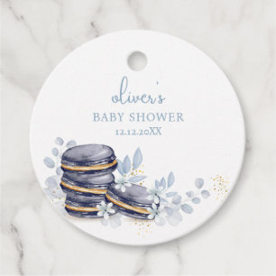 French Floral Bonjour Bébé Macaron Baby Shower Favour Tags