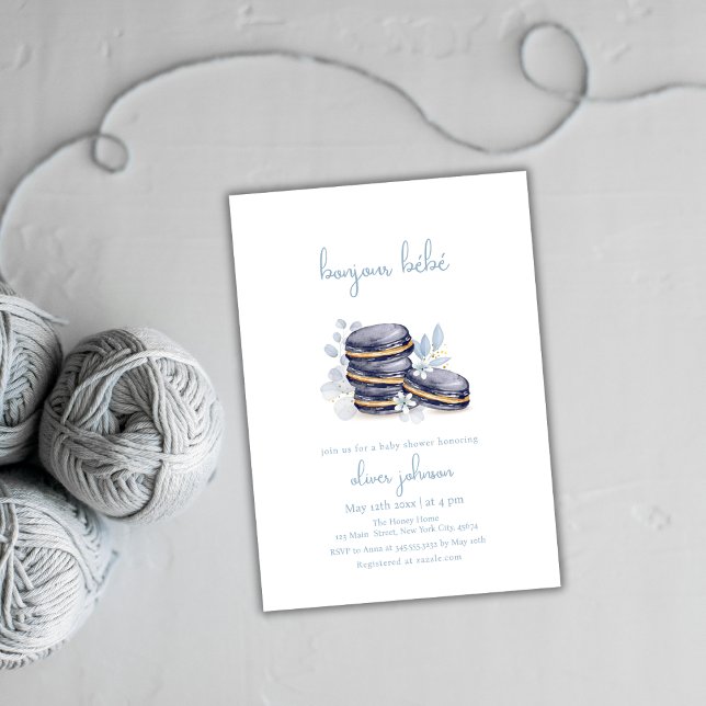 French Floral Bonjour Bébé Macaron Baby Shower  Invitation (French Floral Bonjour Bébé Macaron Baby Shower Invitation)