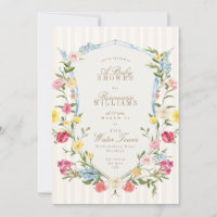 French floral crest cream pink blue baby shower