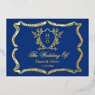 French Floral Crest Vintage Yellow Blue Wedding