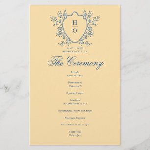 French Floral Crest Yellow Wedding Program