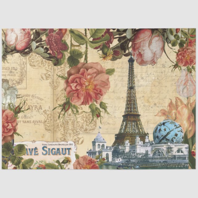 French Floral Eiffel Tower Ephemera Decoupage Tiss Tissue Paper (Front)