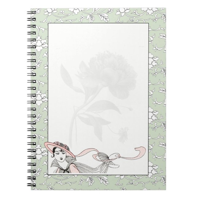 French Floral Fashion Lady Vintage Notebook (Front)
